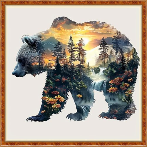 Image of Findvoor Stamped Cross Stitch Kits for Beginner Embroidery Kits for Beginners Adults DIY 11CT Cross Stitch Patterns Needlepoint Kits Crossstitching Kits-Abstract Bear 18x18 inch