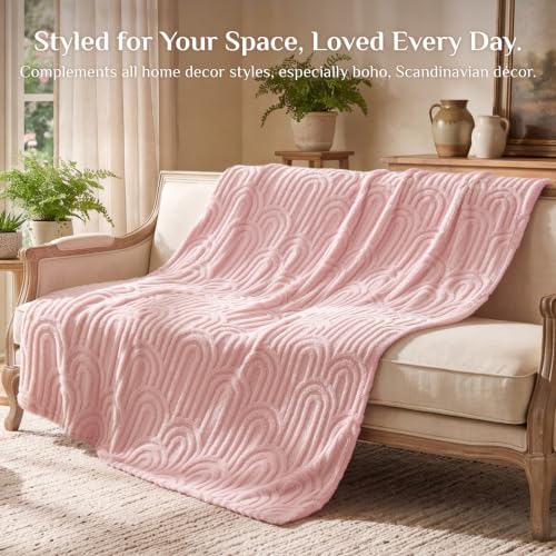 Image of BEDELITE Cute Pink Boho Fleece Throw Blanket for Couch, 50x60 Inches | Fluffy Fleece Blanket for Sofa Bed Dorm Room Decor, Luxury Soft Cozy Plush Fuzzy Summer Blankets Gift for Women, Lightweight