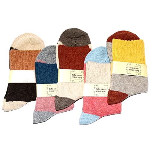 JUNAN 5Pairs Ladies thermal Winter socks, Womens Thick Knitting Warm & comfy Wool Crew Vintage Style Sock