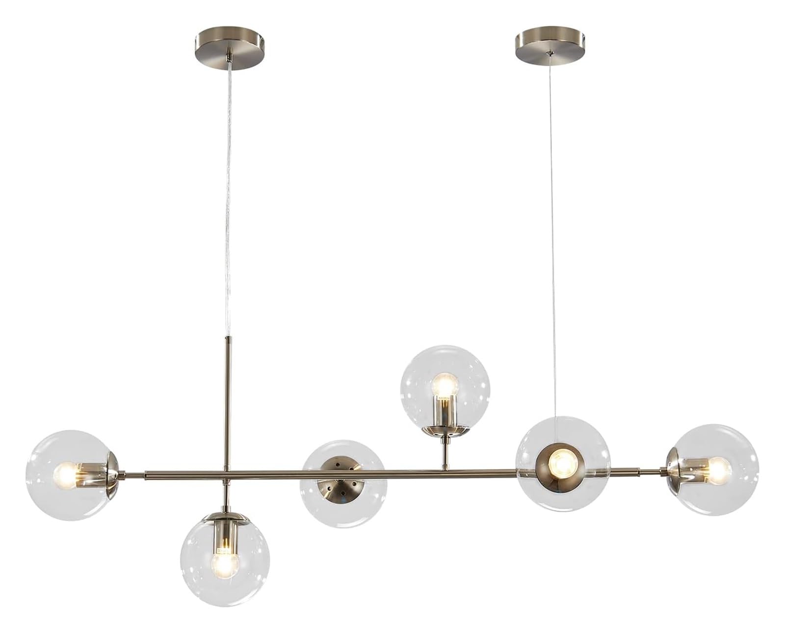 Abinlina Mid-Century 6-Light Chandelier Pendant Lighting with Adjustable Glass Globes for Kitchen Island and Dining Room - Silver & Amber(Silver+Clear)