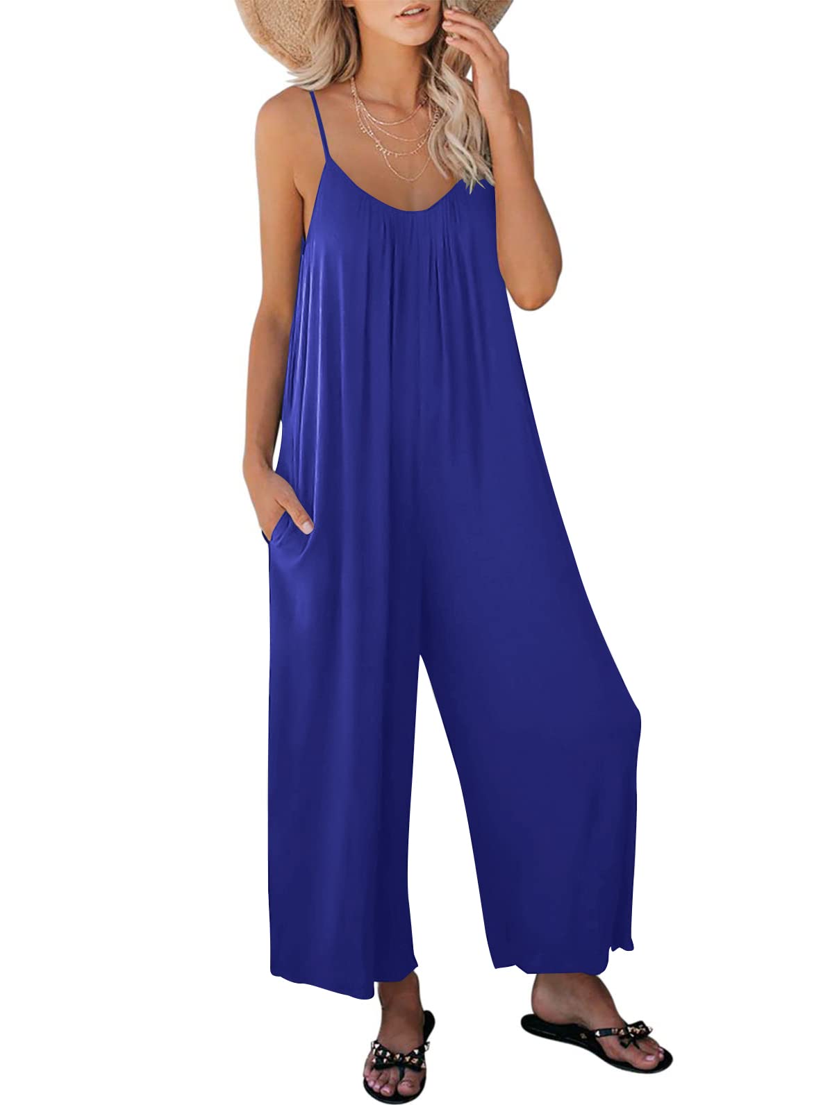 ANRABESS Women Summer Casual Sleeveless Spaghetti Strap Boho Wide Leg Jumpsuits Rompers Dressy 2024 Trendy Outfits Clothes