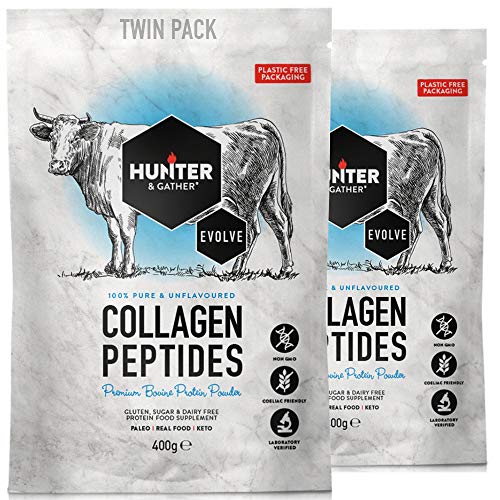 Hunter & Gather Bovine Hydrolysed Collagen Peptides Powder (2 Pack x 400g) | High Protein Unflavoured Collagen | Ideal for Healthy Hair, Skin, Nails and Muscles | 100% Recyclable Packaging
