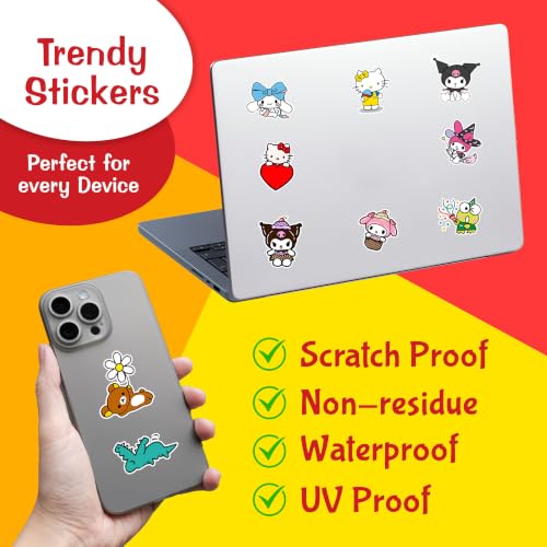 Image of Pack of 50 - Vinyl Cartoon Stickers for Laptop, Luggage Bags, Journal, Bike, Scrapbook - Waterproof, Self Adhesive, Residue Free