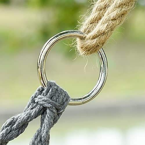 Outsunny Hanging Hammock Chair Cotton Rope Porch Swing with Metal Frame and Cushion, Large Macrame Seat for Patio, Garden, Bedroom, Living Room, Dark Grey