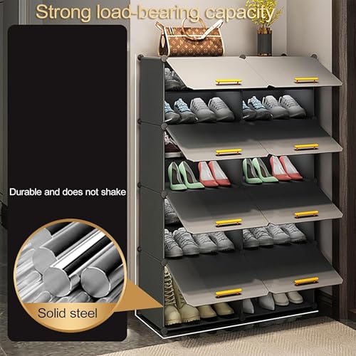 Image of Plastic Shoe Rack for Home | ๐๐ ๐๐ข๐๐ซ Foldable Dustproof Shoe Storage Cabinet & ๐ ๐
๐ซ๐จ๐ง๐ญ ๐๐จ๐จ๐ซ๐ฌ | Space Saving Multipurpose Organizer for Entryway, Bedroom, Living & Office| Grey