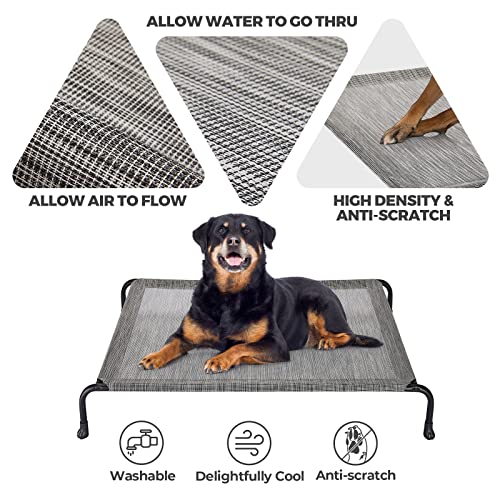 Veehoo Outdoor Elevated Dog Bed, Cooling Raised Dog Cots Beds With No-Slip Feet, Durable Pet Bed For Large Medium Dogs, Washable & Chew Proof Mesh Fabric Cots For Indoor Outdoor, Large, Black Silver #TOP2