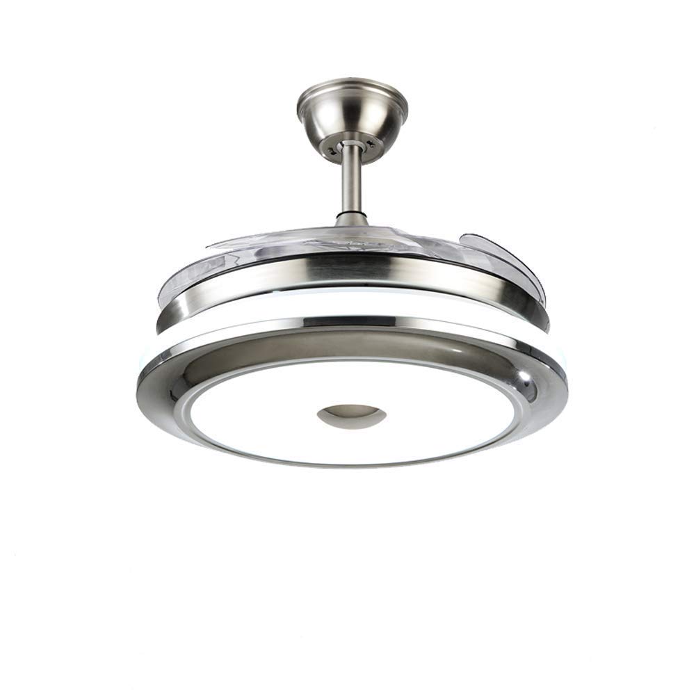 Fandian 36Inch Modern Ceiling Light with Fans Remote Control Retractable Blades Fandeliers for Living Room Bedroom Restaurant, Silver Color with Silent Motor (36In-1)