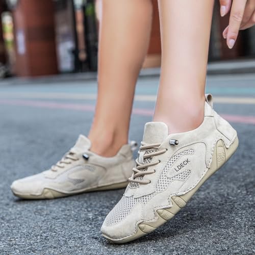 Women's Breathable Mesh Walking Sneakers Outdoor Non-Slip Ultralight Beck Shoes for Commuting, Biking & Driving Trail Hiking Barefoot Shoes(Khaki,US 7.5)4