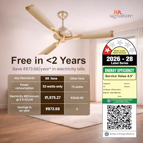 Image of RR Signature Jaipur Mahal NEO 1240 MM | Royal Design Ceiling Fan for Home and Office | High Speed 320 RPM | Thar Gold, 3 Year Warranty & Free Installation