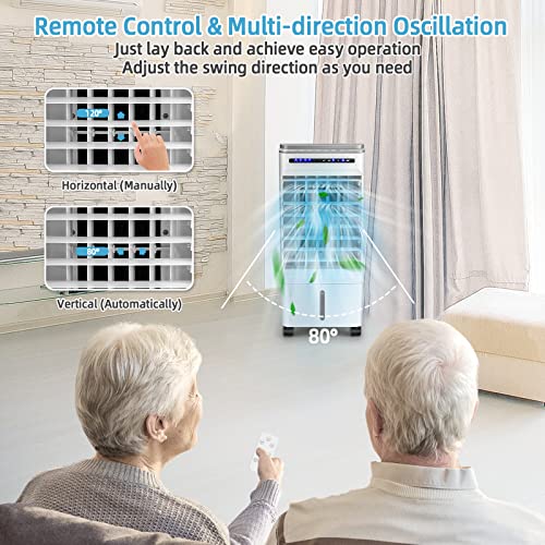 COSTWAY Evaporative Air Cooler, Bladeless Air Cooling Fan with Remote Control & 3 Wind Speeds, 4 Ice Boxes, 7H Timer, Portable Air Cooler for Room, Bedroom, Home, Office image 2