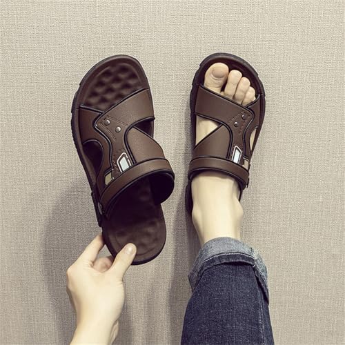 Men's Leather Casual Flat Sandals with Adjustable Buckle Open Toe Slip-On Beach Sandals Summer Wide Width Walking Slides3
