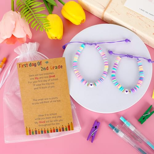 Image of Back to School Supplies, First Day of Kindergarten Bracelet, Back to School Bracelet Mommy and Me, Prek Matching Wish Bracelets Set, Adjustable Bracelet for Boys Girls Gifts Stuff Bulk