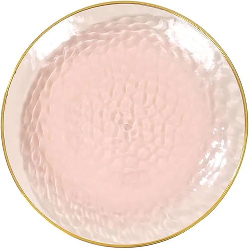 Miniatura 85 de Efavormart - Paquete de 10 platos redondos de plástico martillado transparente de 9 pulgadas para aperitivos de postres con borde dorado, plato