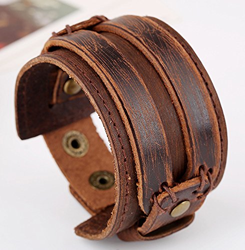 Hamoery Men Leather Bracelet Punk Braided Rope Alloy Bracelet Bangle Wristband3