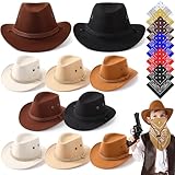 Unittype 20 Pcs Western Costume Cowboy Hats Set Kids Cowgirl Themed Party Felt Bandanna Hat with Paisley Bulk(Brown Series)
