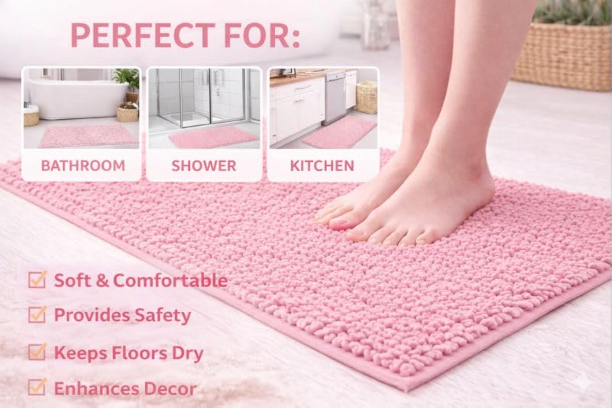 Pink Microfiber Bath Mat, 80x50 cm