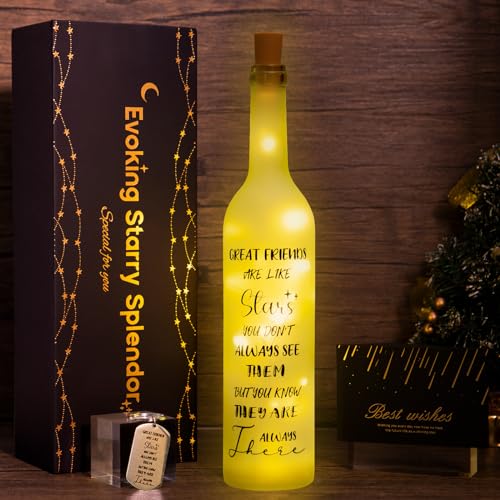Healemo Christmas Lamp - Wine Bottle Light Decor Gift, Friendship Theme, Best Friend Birthday Gifts Idea for Women, USB Powered, Includes Keychain