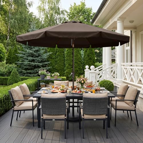 Image of ABCCANOPY 9ft Scalloped Patio Umbrella, Outdoor Table Umbrella with Tilt and Crank, Fiberglass Ribs Deck Umbrella for Patio, Pool, Garden, Picnic (Brown)