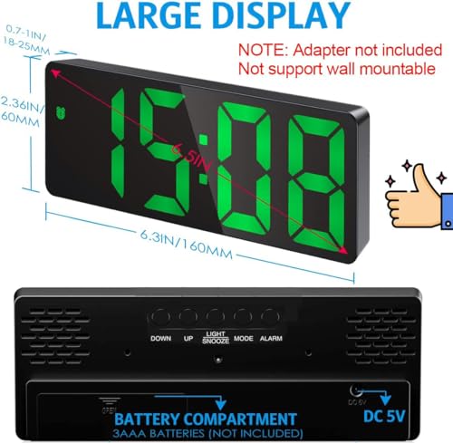 Image of AMIR Alarm Clock, LED Clock for Bedroom, Electronic Desktop Clock with Temperature Display, Adjustable Brightness, 12 /24H Display for Home (Plug Not Included)