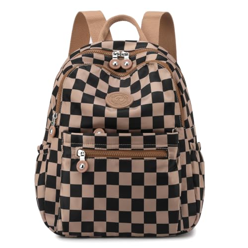Image of Tanweibago Mini Nylon Women Backpacks,11L Small Ladies backpacks Casual Lightweight Women Shopping Travel Daypack (Checkered Khaki)