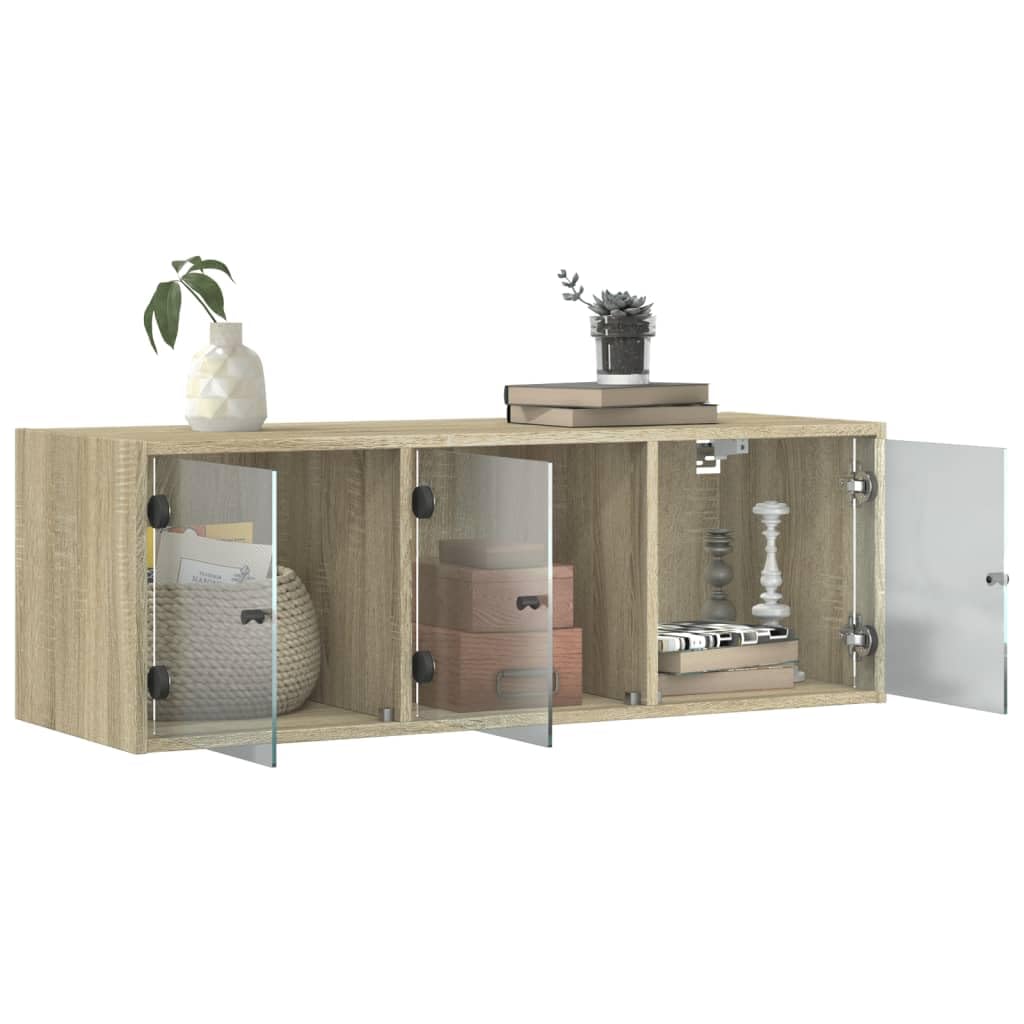 Szafka ścienna ze szklanymi drzwiami, dąb Sonoma z materiału drewnopochodnego 102 x 37 x 35 cm, szafka do przechowywania z półkami i półką, do biura, korytarza, piwnicy, warsztatu, miejsca do