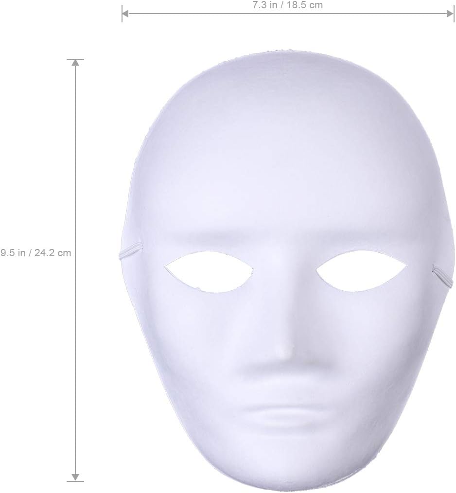 Toyvian DIY Blank Painting Mask with Elastic Strap Halloween Full Face Hip-Hop Dance Masks 10 Pieces (Male Face)