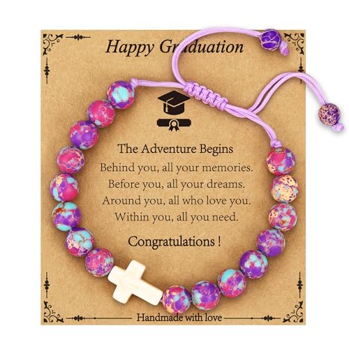 Image of Class of 2026 Graduation Gifts for Girls, Natural Cross Beads Charm Bracelet Middle High Kindergarten Preschool School Gifts Jewelry for Her