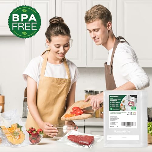 Bonsenkitchen Vakuumierbeutel 15x25cm, 100 Beutel Profi-Folienbeutel für alle Vakuumiergerät, vakuumbeutel für lebensmittel, Sous Vide Gefrierbeutel, Einschweissbeutel, BPA-frei