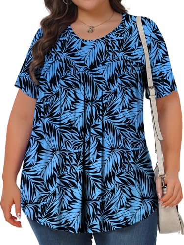 Image of Tencede Womens Plus Size Tops Tunic Short Sleeve Crew Neck Shirts Casual Soft Blouse 1X-5X