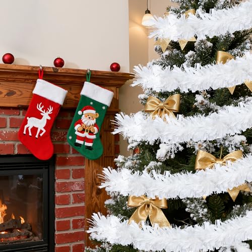 Image of 50FT White Christmas Tinsel Garland, Metallic Tinsel Glitter Twist Garlands Hanging Streamers, Xmas Tree Garland Decorations