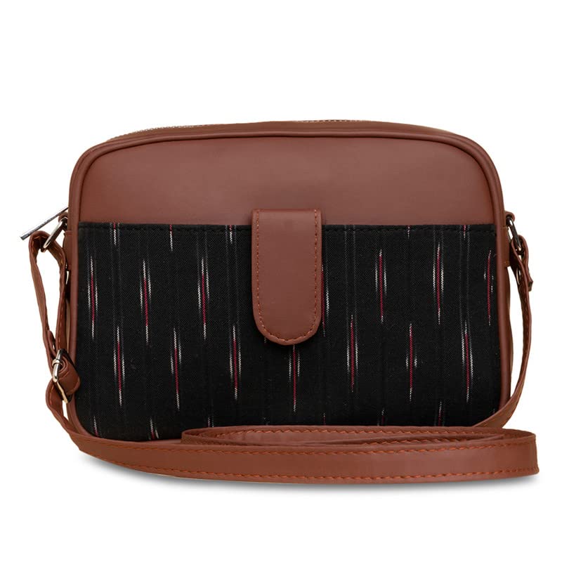 ZOUK Women’s Jute Handcrafted Vegan Leather Black Magnetic Sling Bag