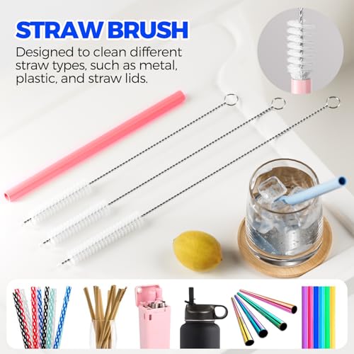 Image of Holikme 6 Pack 4 in 1 Cup Lid Cleaning Brush 3 Straws Bottle Brush,Red | 4 in 1 Cup Lid Cleaning Brush Multifunctional Bottle Brush, Silicone Cup Lid Gap Cleaner, Bristle Crevice Cleaning Brush