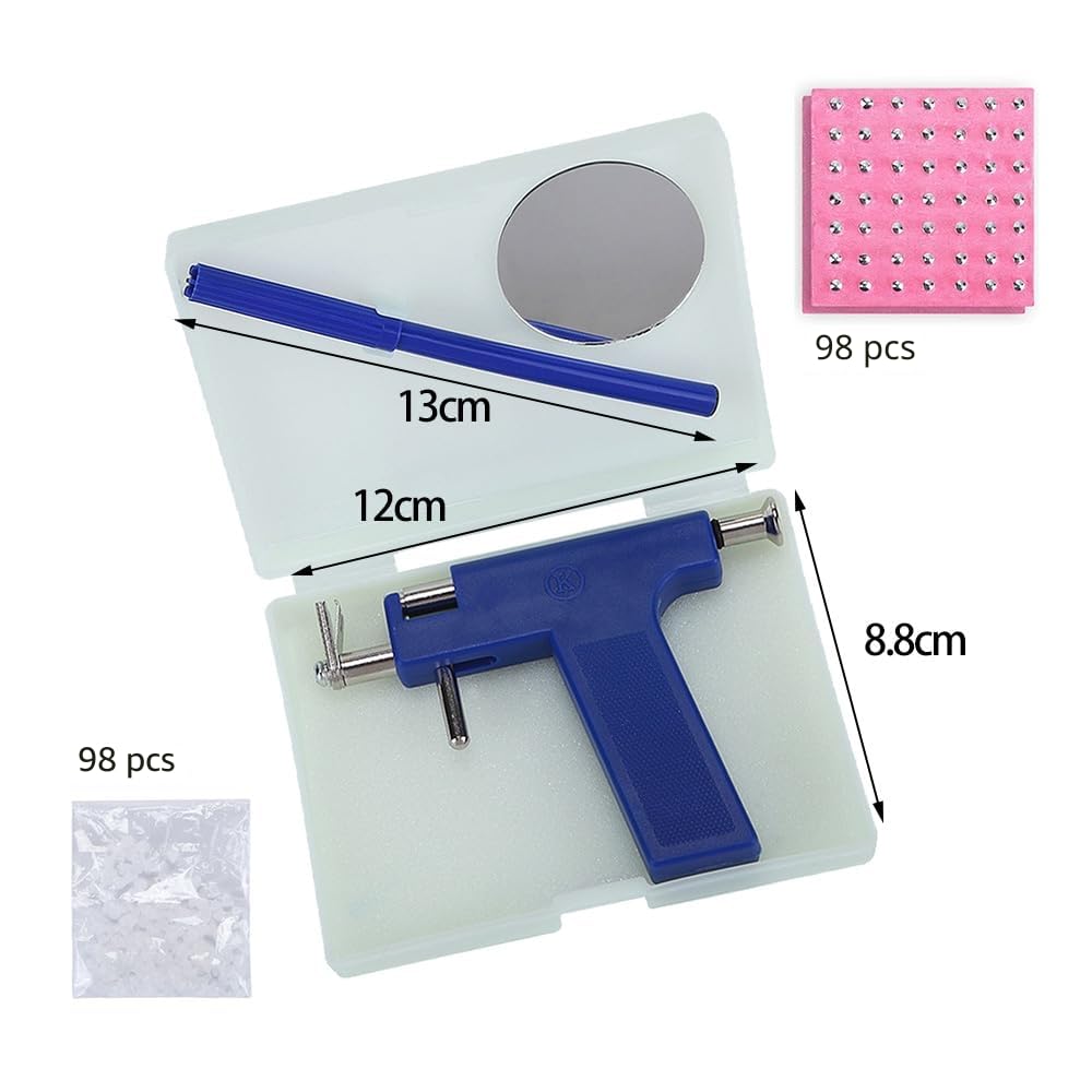 Kit de perforación de orejas con pistola y 98 pendientes de acero inoxidable