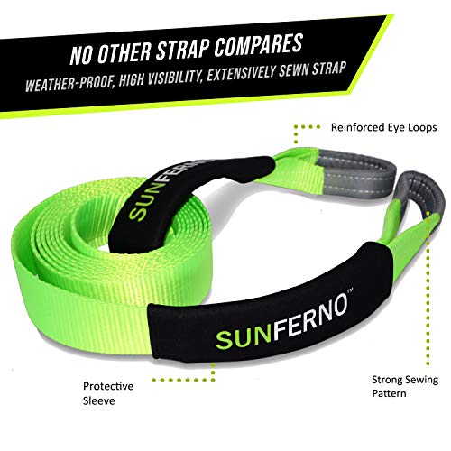 Sunferno Recovery Tow Strap 35000Lb - Recover Your Vehicle Stuck In Mud/Snow - Heavy Duty 3" X 20' Winch Snatch Strap - Protective Loops, Water-Resistant - Off Road Truck Accessory - Storage Bag #TOP2