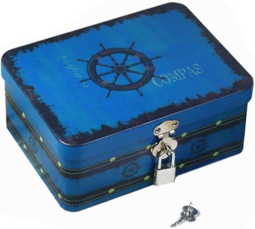 dream_light Caja de almacenamiento rectangular de hojalata de estilo retro con candado, caja de almacenamiento de escritorio de cocina para el