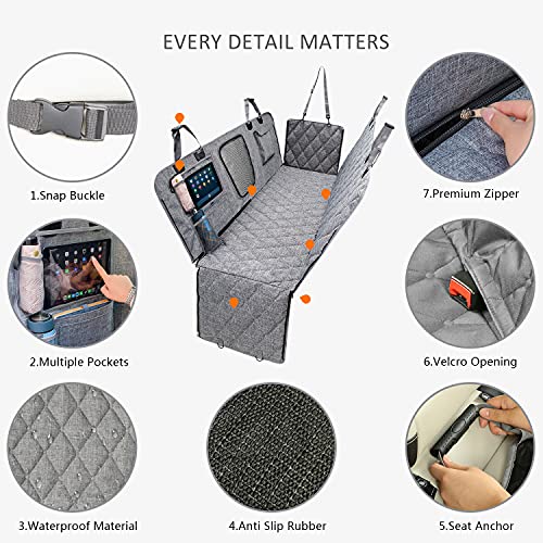 Image of Car Dog Cover Back Seat - Car Hammock for Dogs Waterproof - Dog Car Seat Cover for Back Seat with Mesh Window Multiple Pockets For Car /Truck /SUV Nonslip Rubber Back Washable Luxury Material