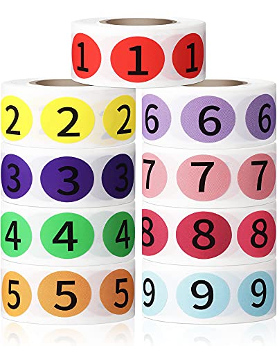 4500 Pieces 9 Roll Circle Number Sticker Number 1-9 Inventory Stickers 9 Colors Number Sticky Labels 1/2 Inch Package Sticker Roll with Black Number for Office Classroom Warehouse Organization