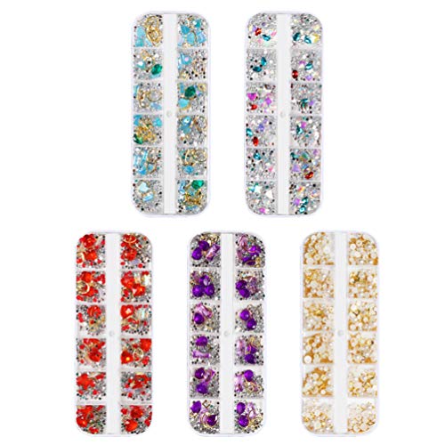 Minkissy 5pcs Nail Oranament Nail Art Rhinestones Acrylic Nails with Gems Crystal Rhinestones Nail Charms Nail Art Pearls Flatback for Women Ladies (Colorful)