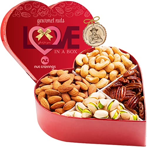 Nut Cravings Gourmet Collection – Halloween Nuts Gift Basket, Love in A Box Heart Shaped Romantic Arrangement (4 Assortments) Food Platter, Bday Care Package Healthy Kosher Snack Women Men