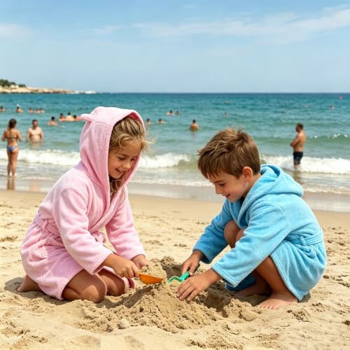 Image of Kids Swim Cover Up Boys Girls Cotton Tie Hooded Towel Robe