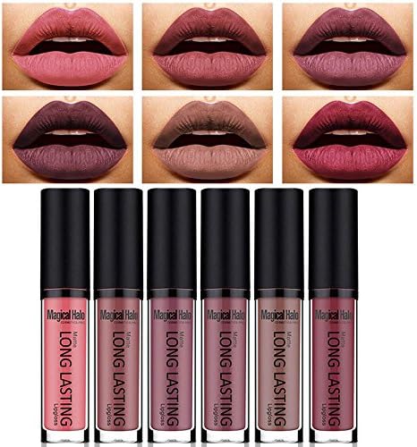 Women 6 Shades/Set Matte Lipstick , ONEMORES Women Waterproof Lip Gloss Makeup (A)