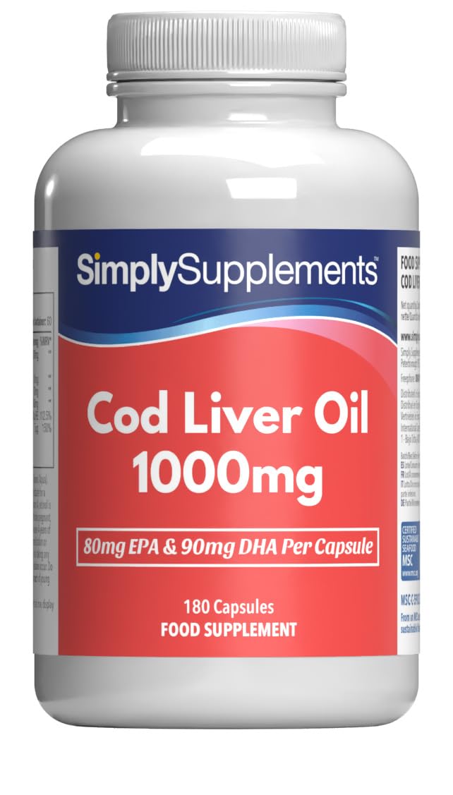 Olio Di Fegato Di Merluzzo 1000mg | Supporta La Salute Del Cervello, Della Vista E Delle Difese Immunitarie | Ricco Di Acidi Grassi Omega 3 | 240mg Di Epa E 270mg Di Dha | 180 Capsule