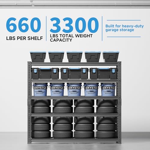 LUXEYARD Heavy Duty Garage Shelving, 60" W x 24" D x 78" H, 5-Tier Adjustable Metal Storage Rack, 660 lbs Per Shelf, 3300 lbs Total Capacity, Black, 1-Pack - image 5