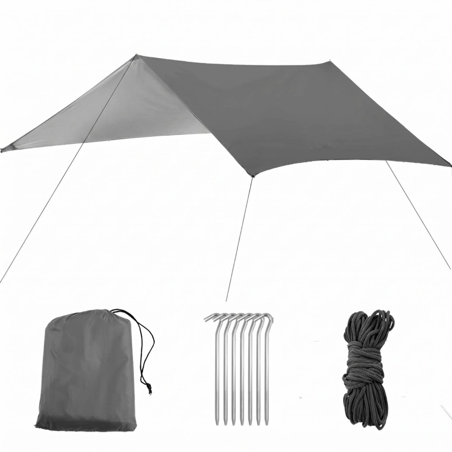 Silver Coated Tarp Lightweight Waterproof Sun Shelter Portable Beach Shade Tent for Beachgoers, Campers, Silver Gray, 300x300cm-image-30