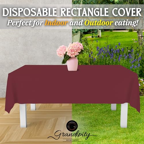 Image of Grandipity 24 Pack Premium Disposable Plastic Tablecloth 54 Inch. x 108 Inch. Decorative Rectangle Table Cover - Burgundy