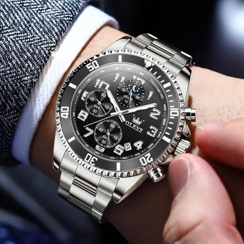 Image of OLEVS Watches for Men Stainless Steel Dress Men Watch with Date Big Face Chronograph Waterproof Luxury Fashion Watch Blue /Black /Gold /Green /Silver Face Relojes para Hombres