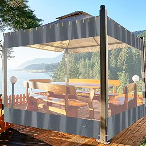 HIYOUGO Outdoor Vinyl Curtain with Clear Tarp Panel, 11x8ft PVC Heavy Duty Clear Panel Curtains with Grommets Weather Resistant Curtains for Patio, Pergola, Porch, Gazebos