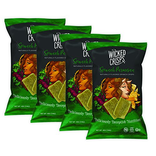 Baked Veggie Chips, Wicked Crisps - Spinach And Parmesan Cheese, Healthy Snack, Gluten-Free, Low-Fat, Non-Gmo, Kosher, Gourmet Savory Crisps, All Natural, 4Oz Bag (4 Pack) #TOP19