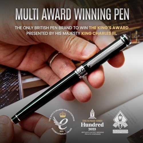Image of Scriveiner Black Green Rollerball Pen - Stunning Luxury Pen, Chrome Finish, Schmidt Ink Refill, Best Roller Ball Pen Gift Set for Men & Women, Professional, Executive Office