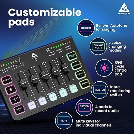 Image of Audio Array RGB Gaming Bundle|RGB USB Dynamic Microphone with Sound Card - Mute, Volume Control, Monitoring, Noise Cancellation, Voice Effects|for Streaming, Podcasting, Gaming, Singing - GB-04